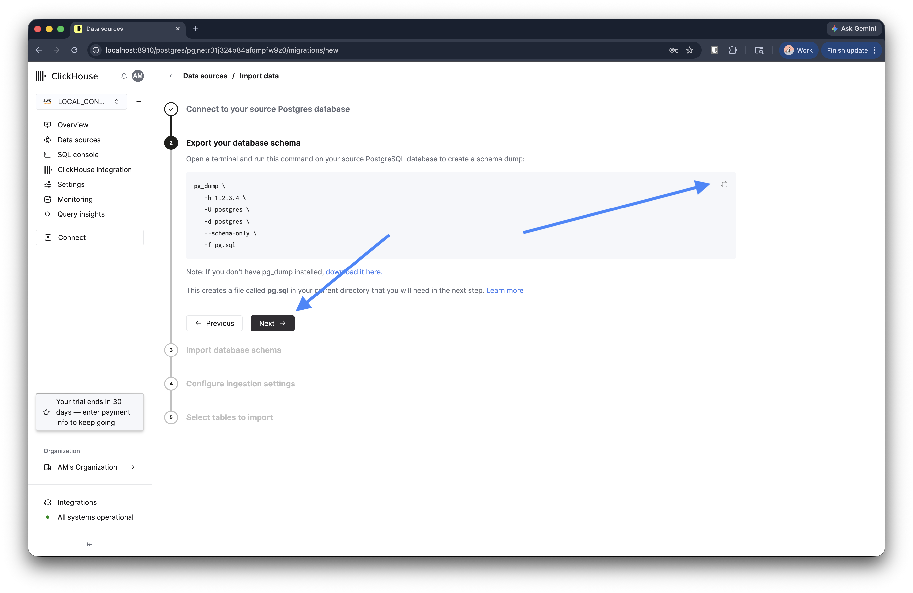 Step 2: pg_dump command for schema export