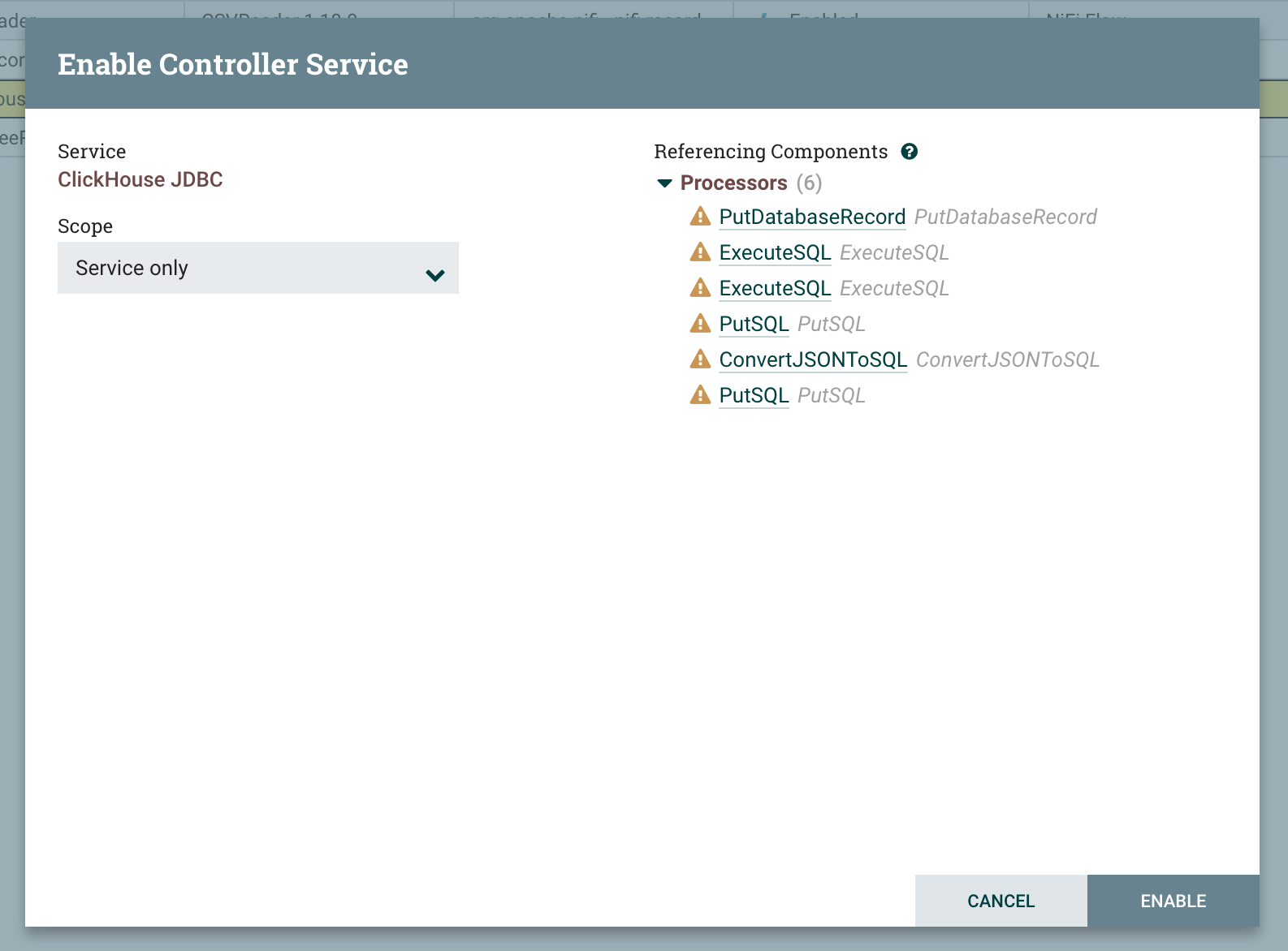 Диалог подтверждения включени�я Controller Service