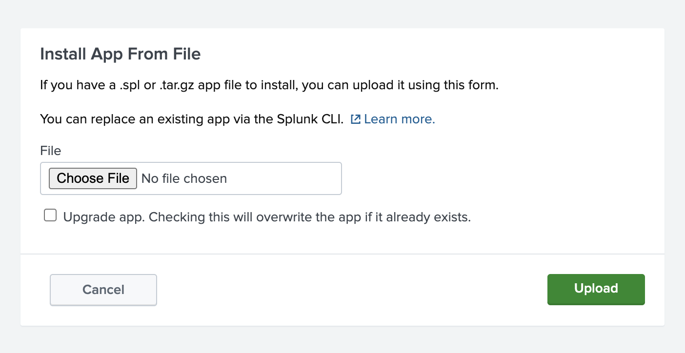 Диалог установки прилож�ения Splunk для загрузки дополнения ClickHouse